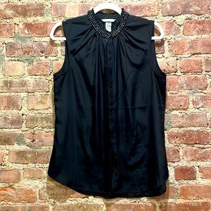 Black Hutton down blouse with beaded collar